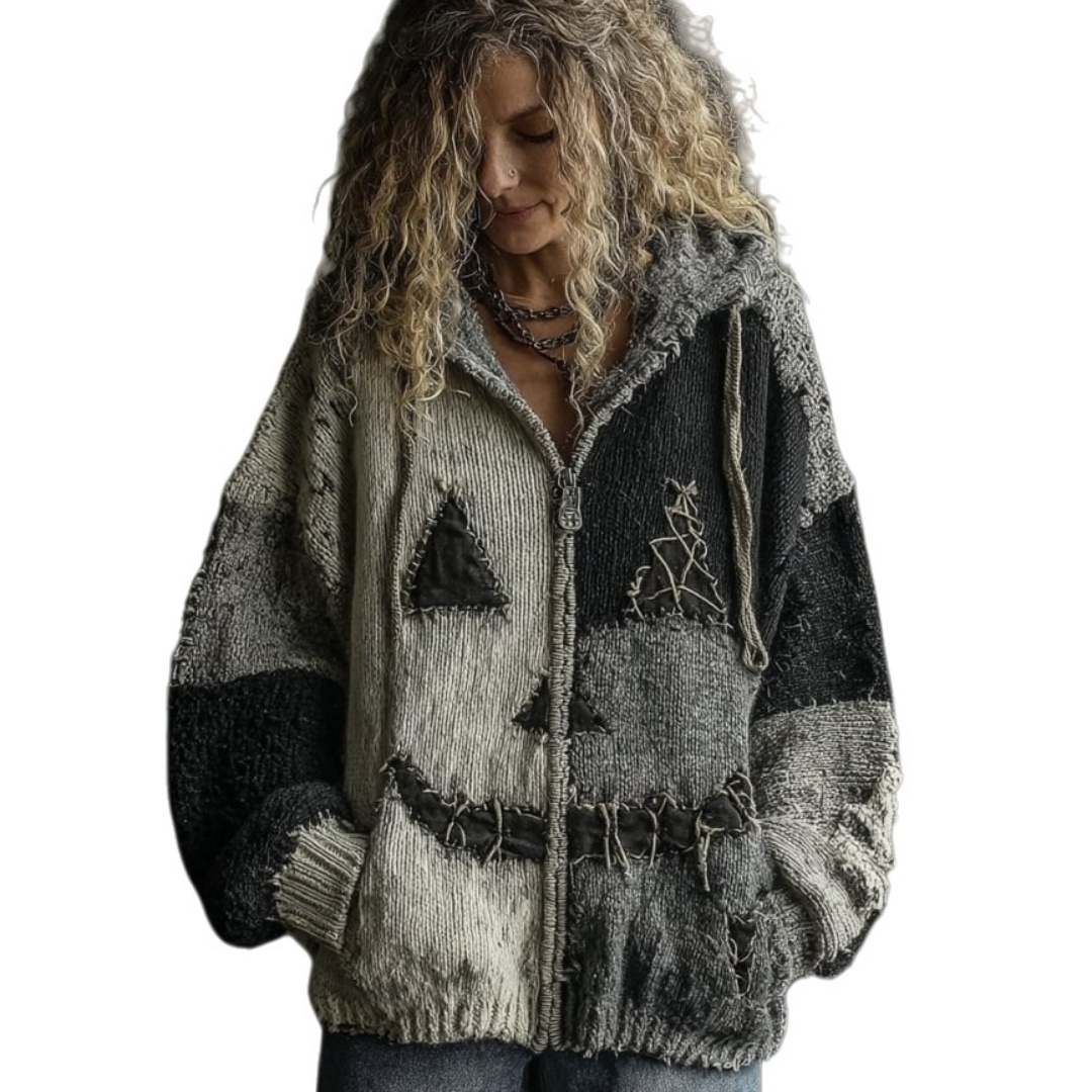 Halloween Sweater Winter Gothic Oversized Knit Cardigan Patchwork Print Knit Top